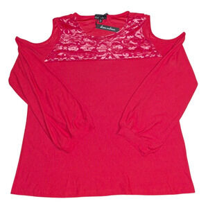 Alison Andrews Red Velvet Burnout Cold Shoulder Top - XL